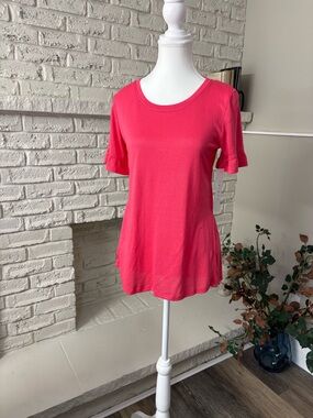 NWT Tribal Women's Melon Pink Ruffle Cuff Scoop Neck Tee Size S
